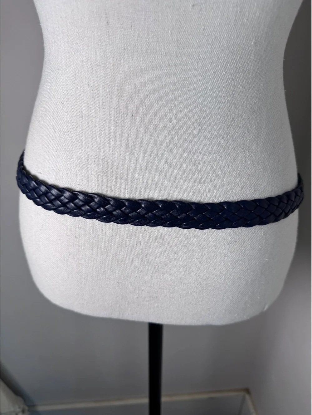 Vintage Navy blue braided leather belt featuring silver-tone hardware